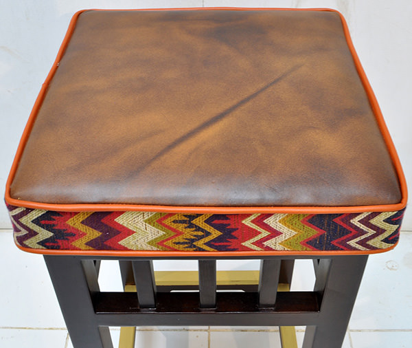 leather and fabric cushion for teak bar stool