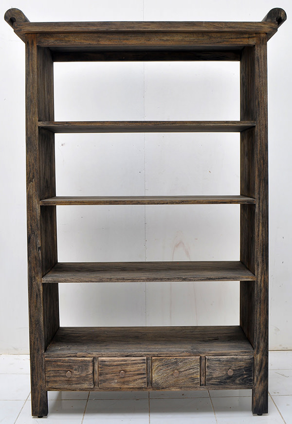 teak book rack with 4 drawers and 4 shelves