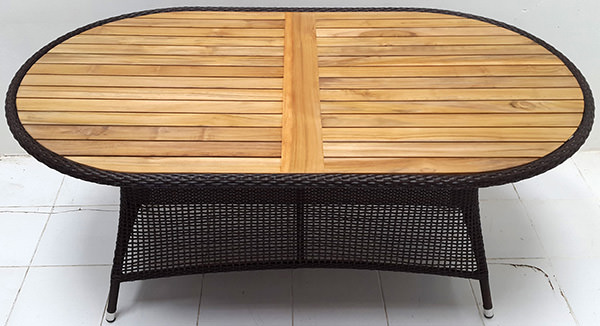 wicker and teak garden table