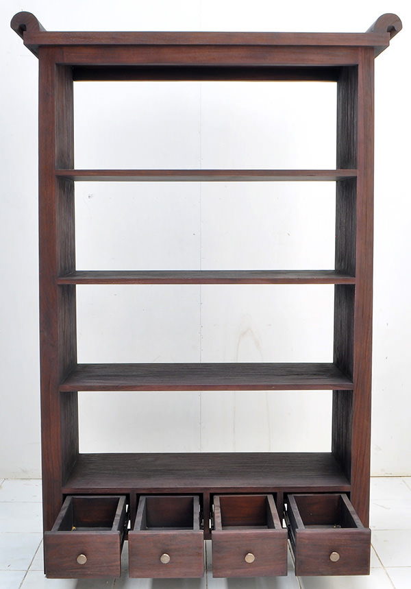 indonesian teak book rack with 4 drawers and 4 shelves