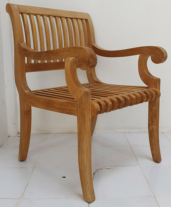 natural teak outside chair with round arms
