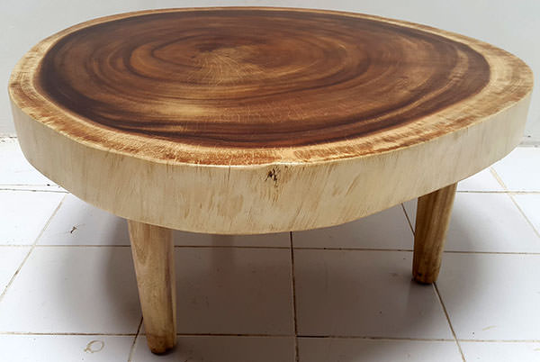 solid round rain tree table with wooden legs