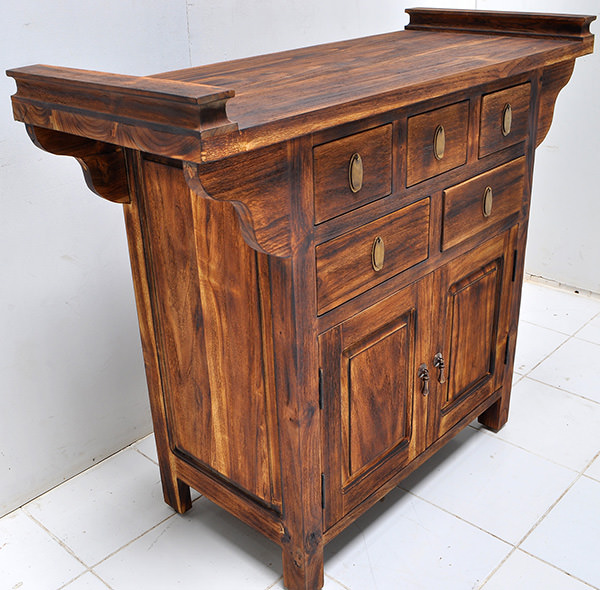 asian cabinet charred teak wood finishing