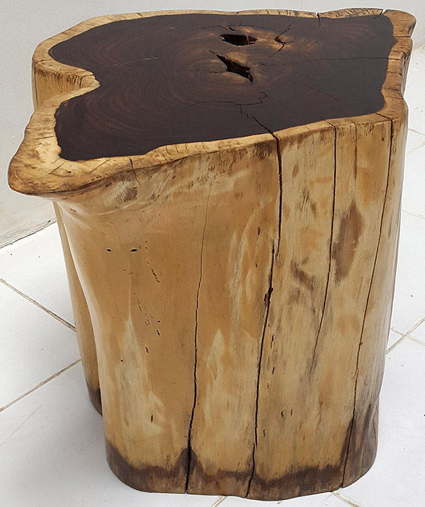 teak root solid wooden stool with natural finish