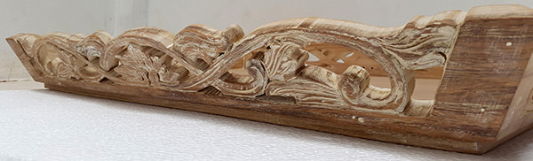 teak wooden carved tray with shite washed finish