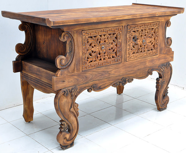 antiquing teak wood console Shou-sugi-ban finish