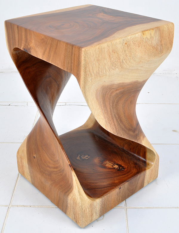 twisted natural monkeypod stool