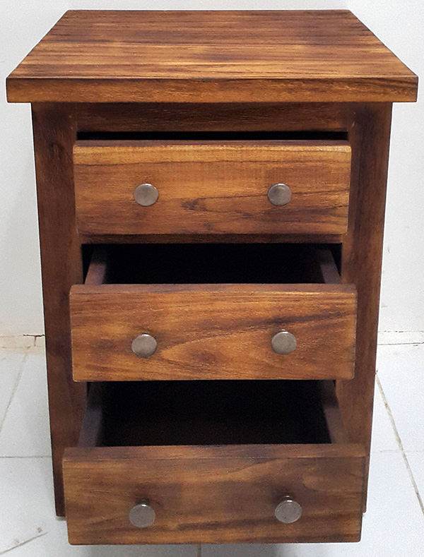 bed side teak table with tree drawers