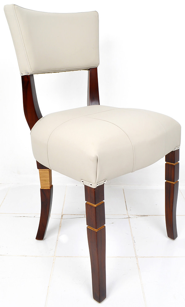 teak and leather dining chair with brown stain