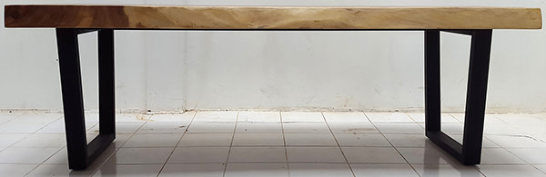 suar wood console table with natural finish and iron legs