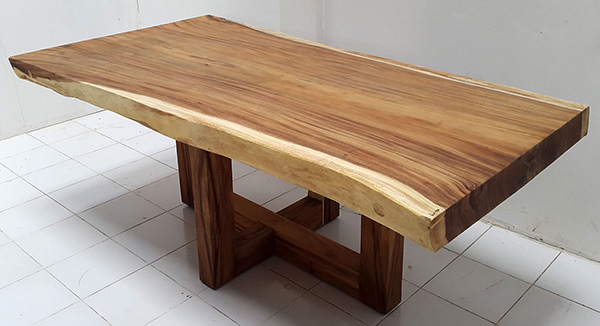 wooden dining table with wooden crossed legs
