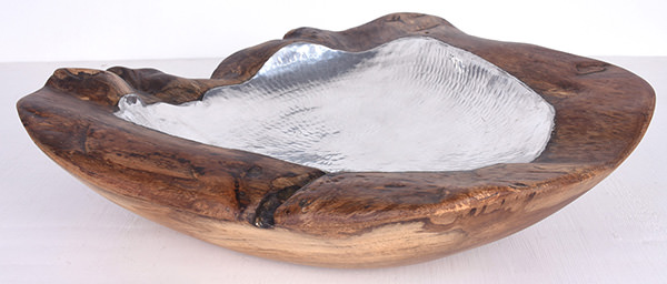 teak and aluminium fruit bowl