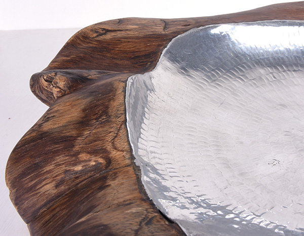 teak root bowl with aluminium insert