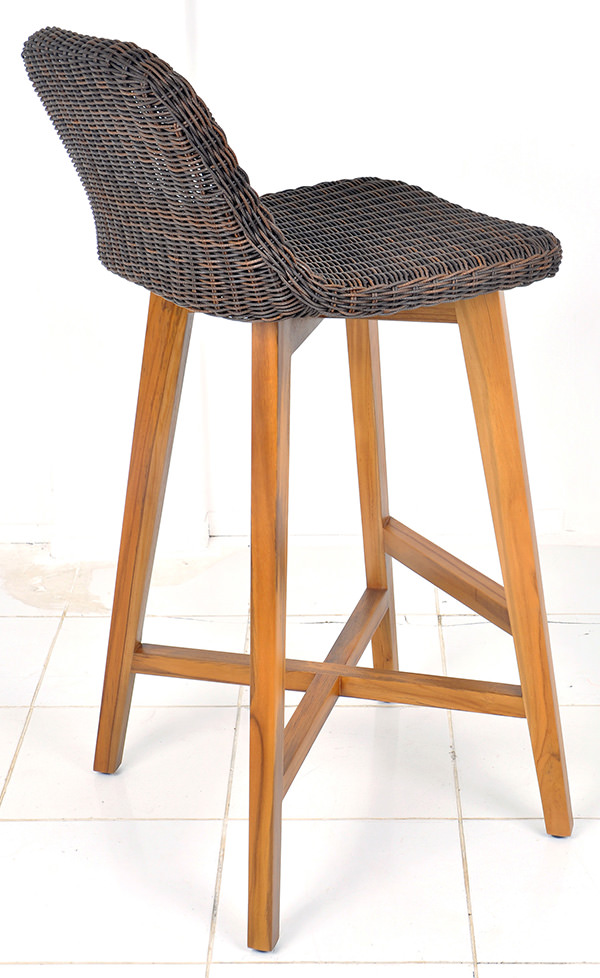 teak and rattan bar stool with an aluminium frame