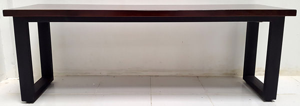 teak console table with black iron legs