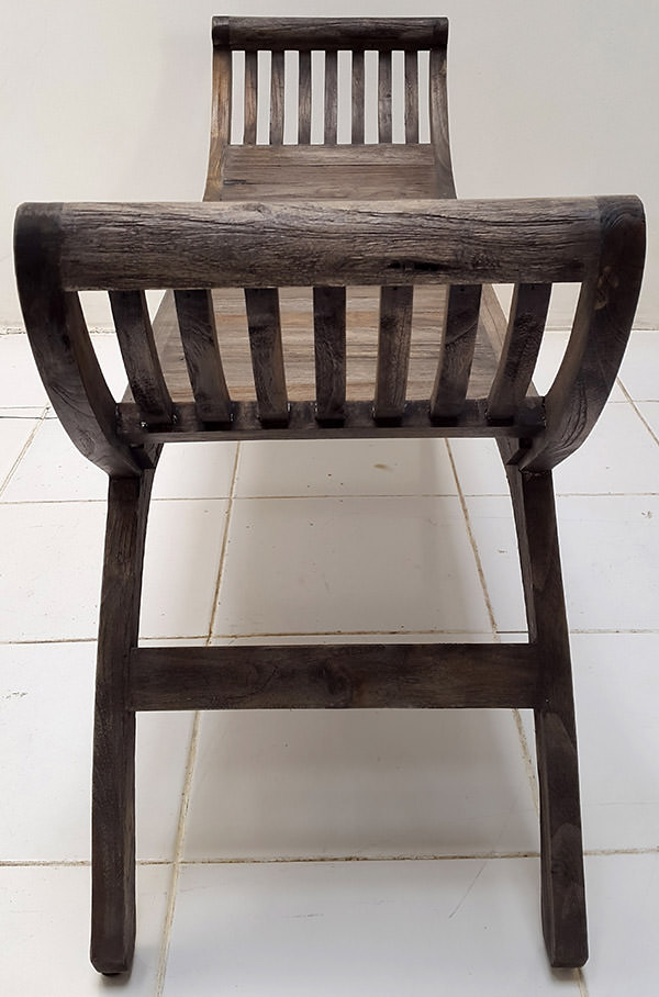 teak bench with curved edges