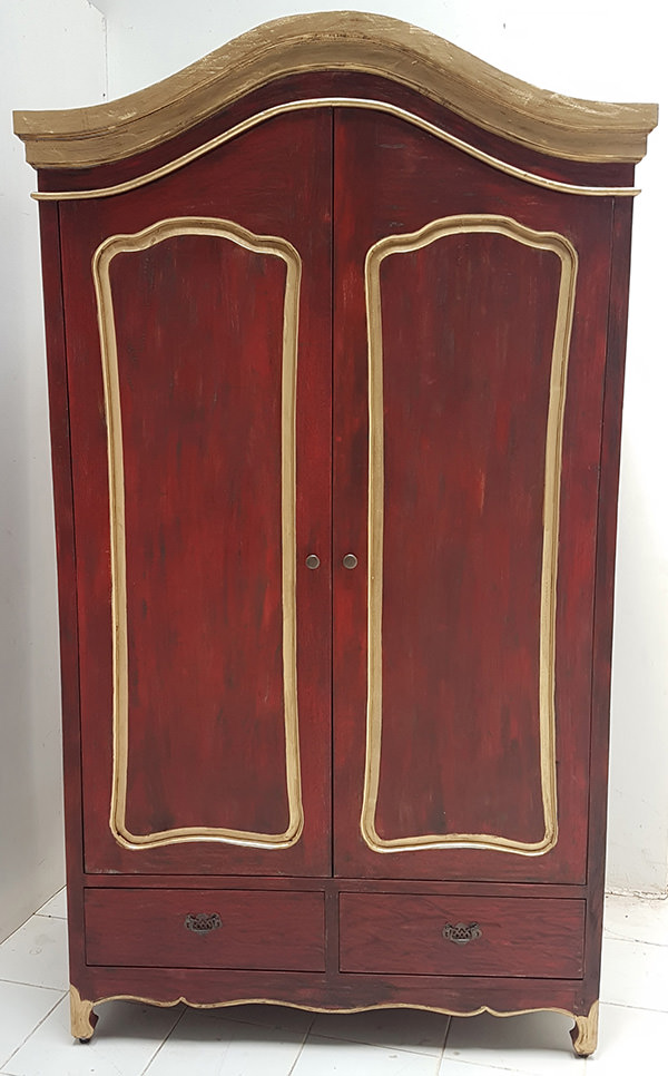 red wardrobe with vintage wood finish