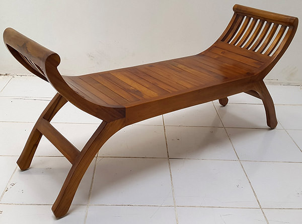 teak outdoor bench with curved arms