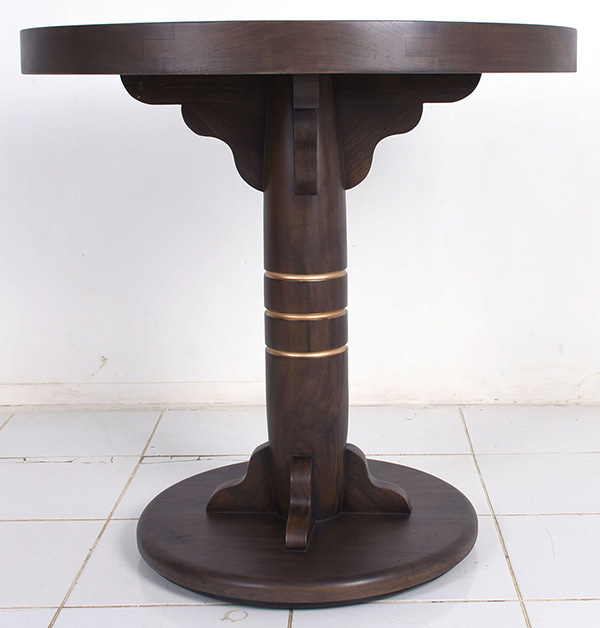 distressed dark brown teak outdoor dining table