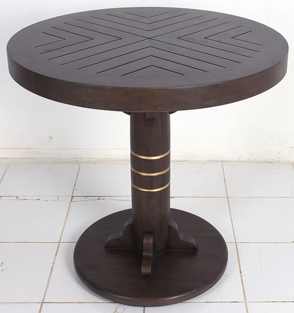 distressed dark brown teak outdoor round dining table