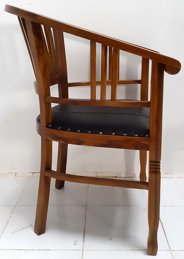 brown teak and leather armchair