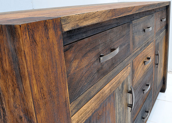 reclaimed teak buffet with recycled solid paint