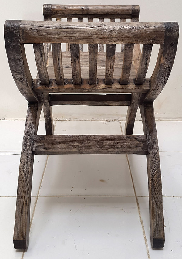 teak outdoor bench with curved edges