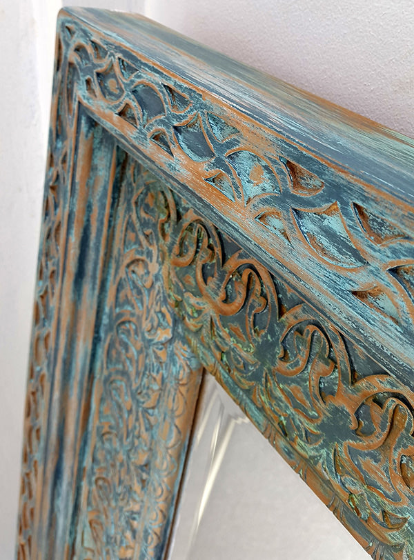 distressed blue wooden finish