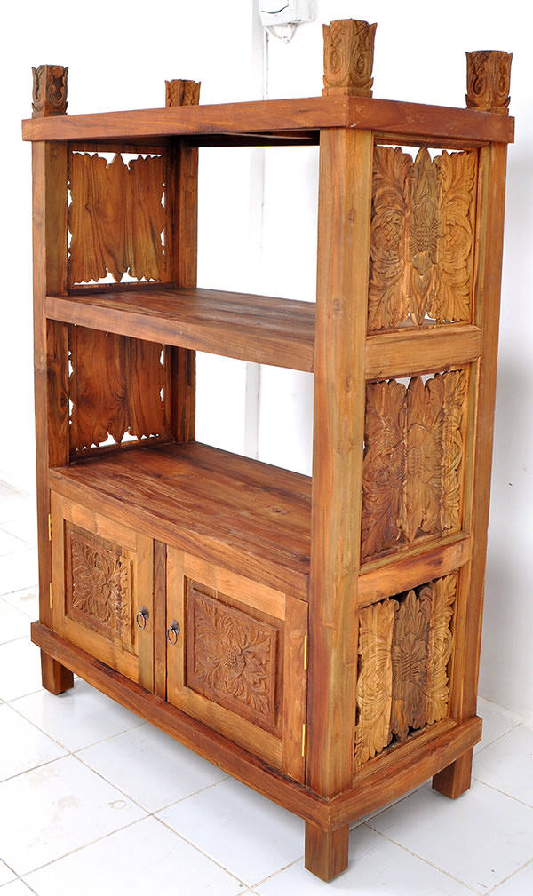 ethnic wooden bookcase with carvings