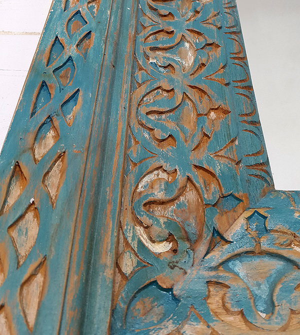 handcarved distressed blue wooden finish