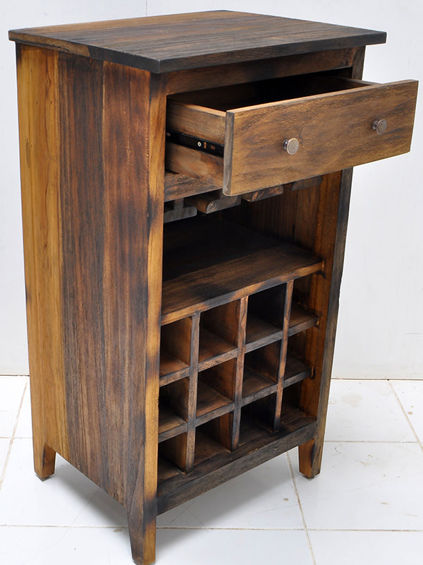 teak wine cabinet with sugi ban finishing