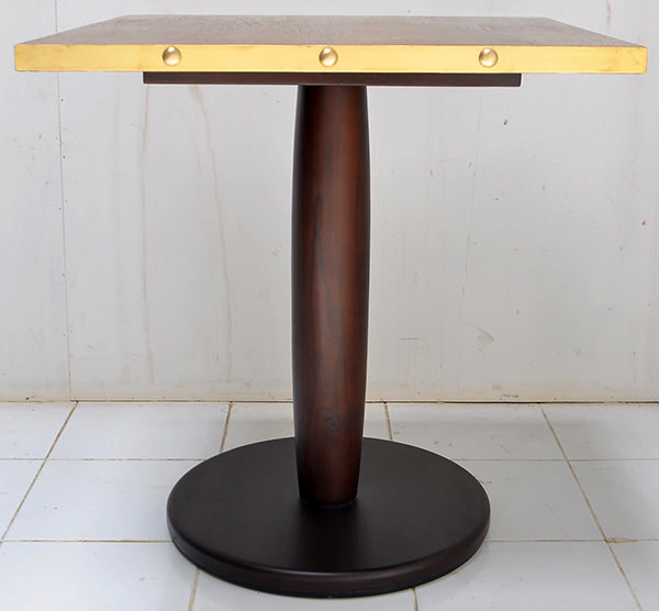 restaurant square dining table with golden brass edges