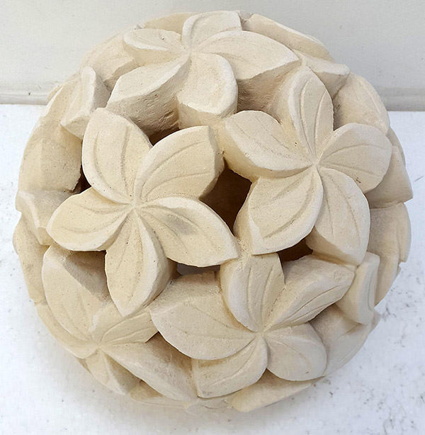 round garden stone lantern with flower carving