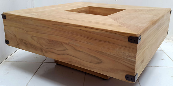 square teak coffee table with a square hole