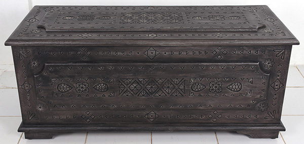 carved wooden end bench