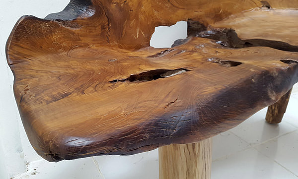 recycled teak root bench
