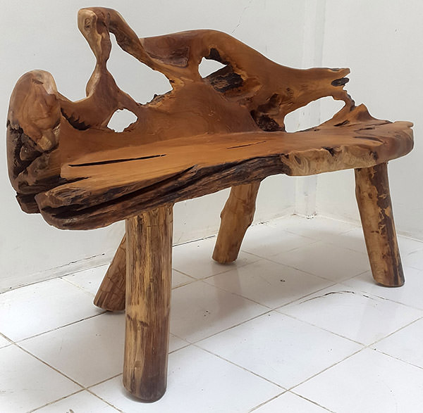 teakwood root bench with natural finishing