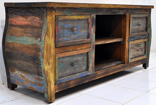 indonesian boat wood teak trunk with antique solid paint