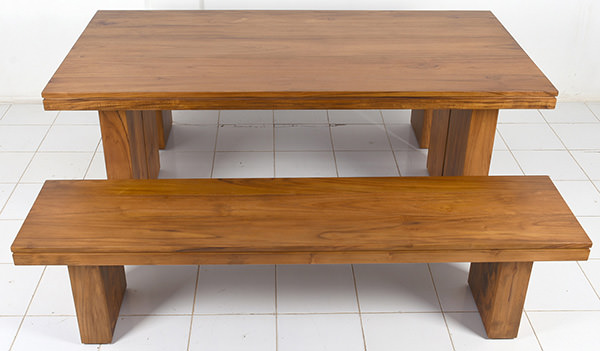 indoor teak wooden bench and table set