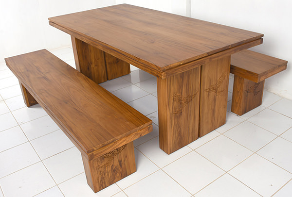 indoor solid teak wooden bench and table set