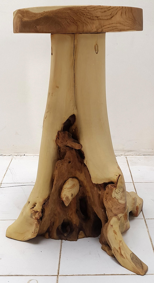 recycled teak root side table with organic shapes