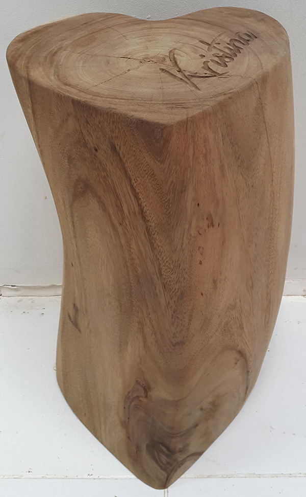 bended suar stool with natural finishing and heart shape