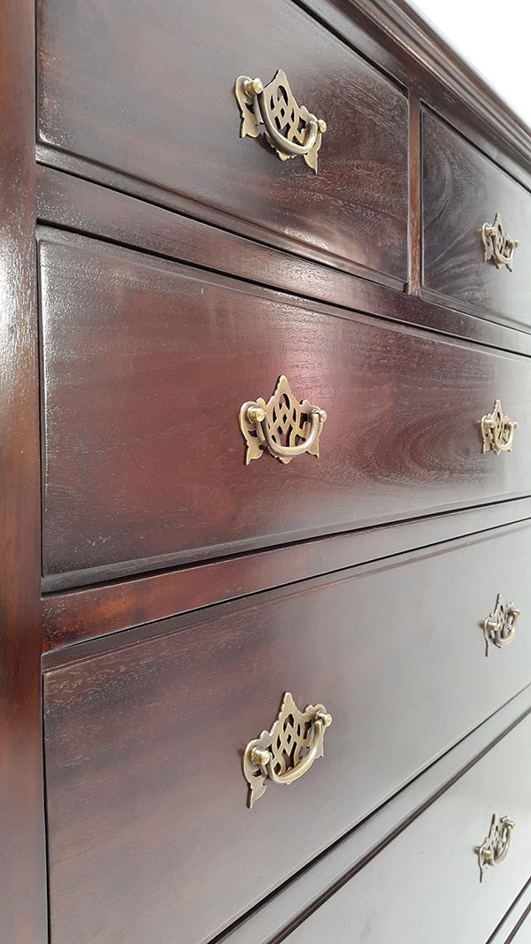 dark brown teak buffet with golden handles