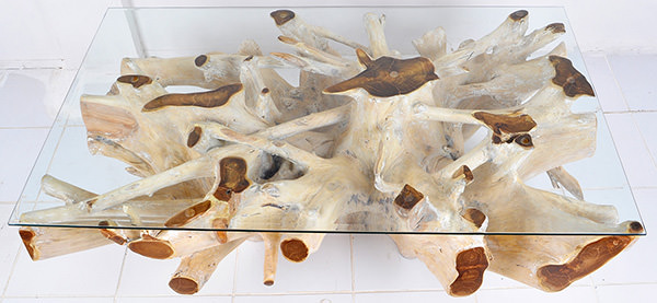 square bleached root coffee table