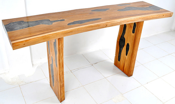 teak and resin console table