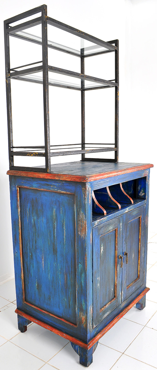 vintage blue bespoke waiter station with antique finish