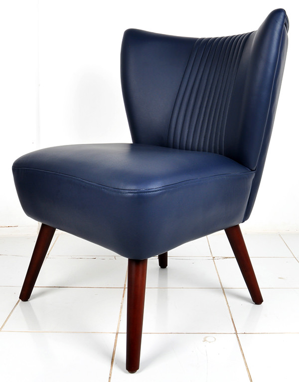 Teak and blue genuine Italian leather Scandinavian chair