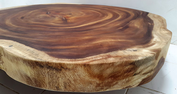 suar natural round coffee table with wood legs