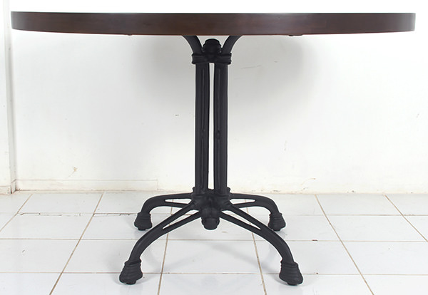 mahogany round table with iron legs