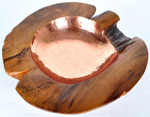 teak root bowl with copper insert